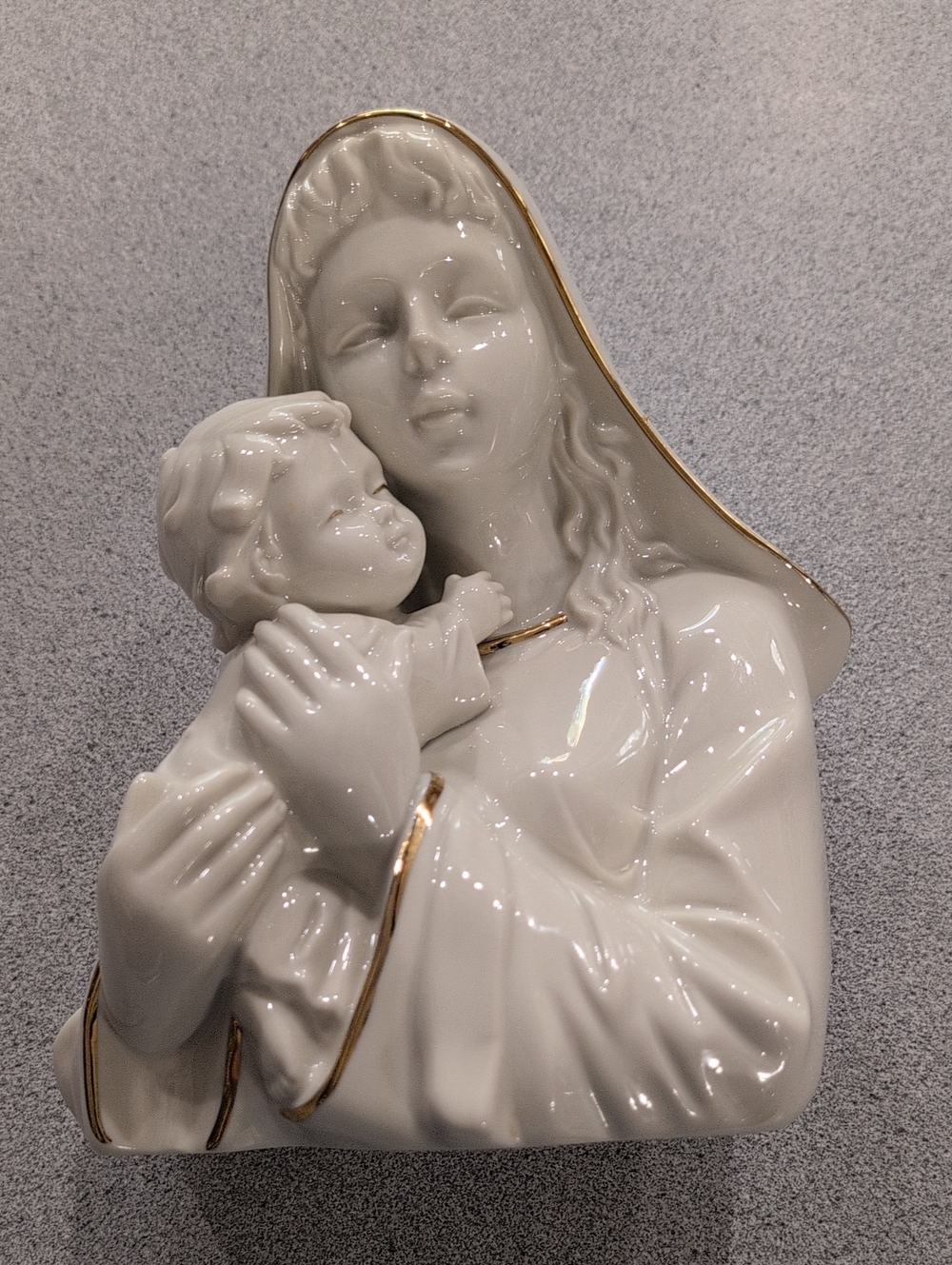Mikasa White Porcelain Madonna and Child Figurine with Gold Trim